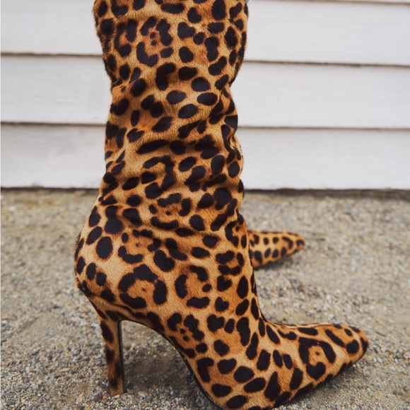 ZARA LEOPARD PRINT HEELED LEATHER ANKLE BOOTS - Picture 5 of 14